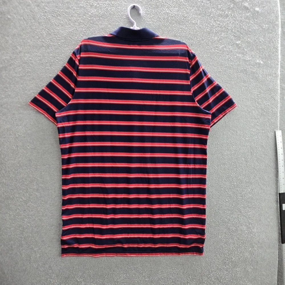 RLX Ralph Lauren Men Polo L Navy Red Striped Golf Short Sleeve Collar Logo